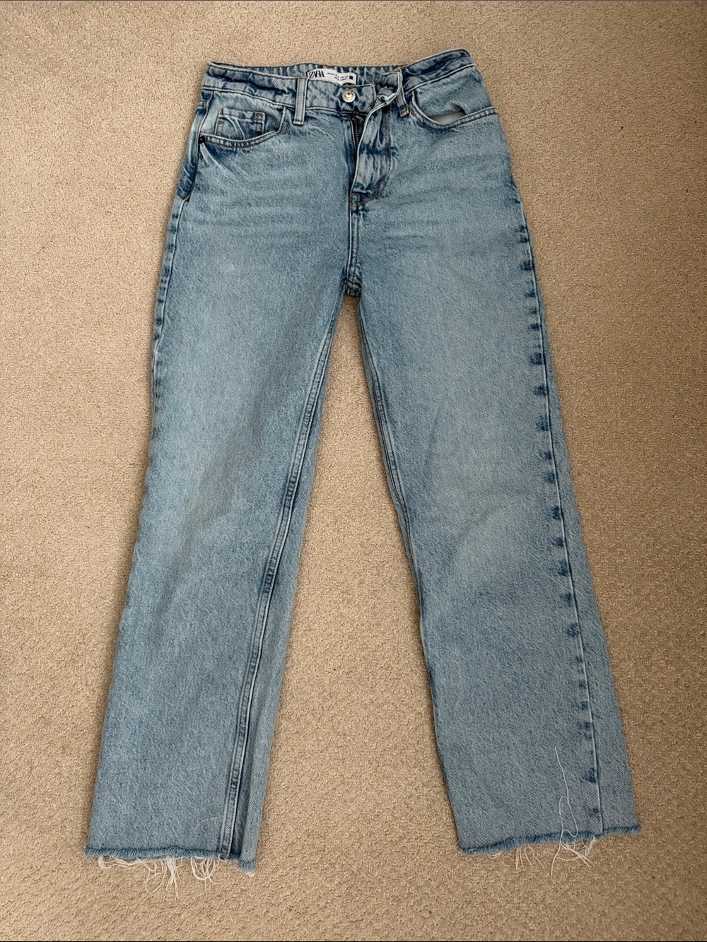 Zara Light Blue High-Rise Straight Leg Jeans